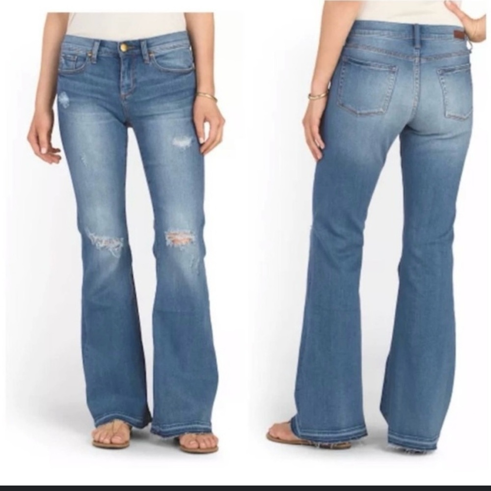 Greywire Distressed Flare Mid Rise Jeans - Ripped - Medium Blue Wash - Womens 25